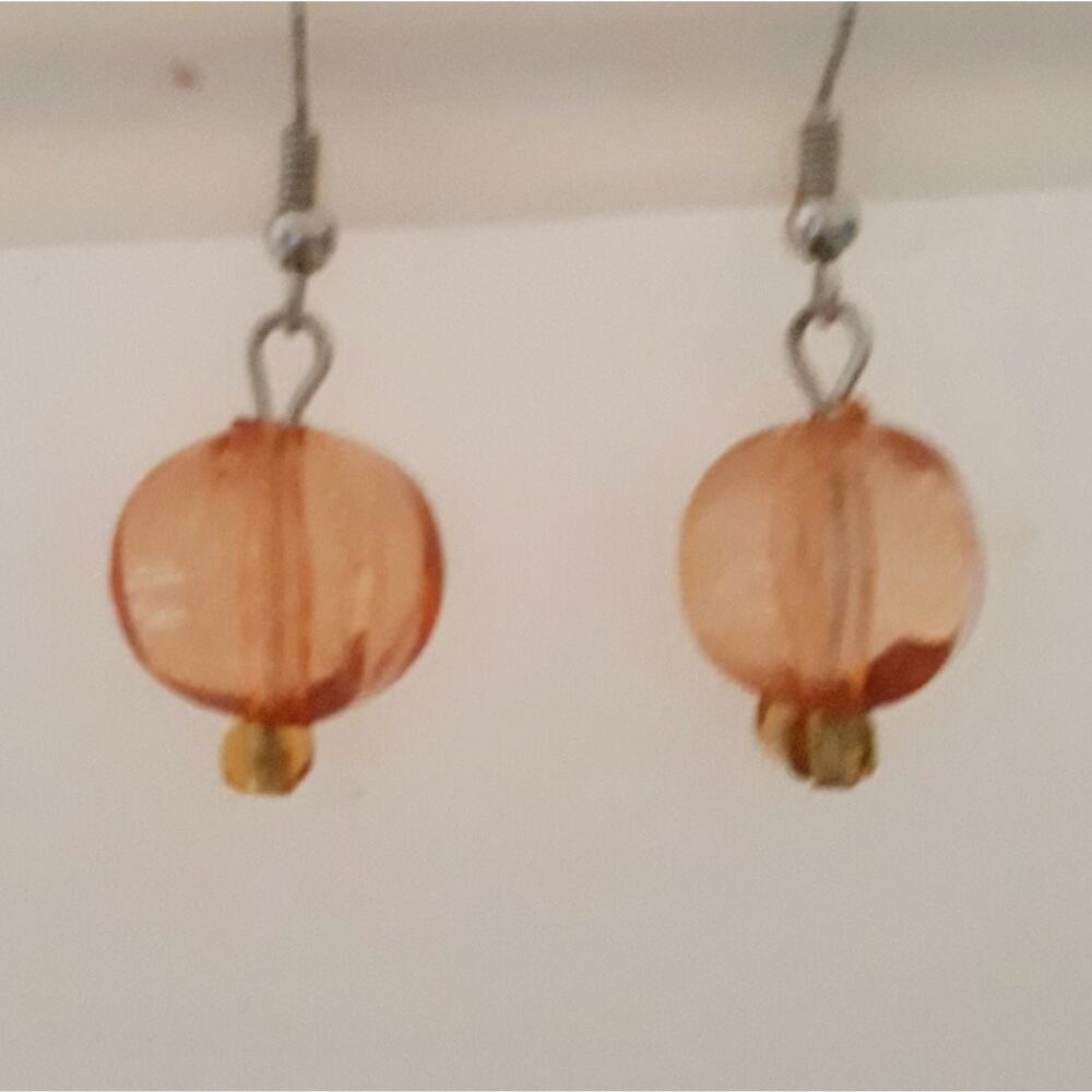Hand Crafted Amber Bead Drop Earrings - Picture 4 of 4